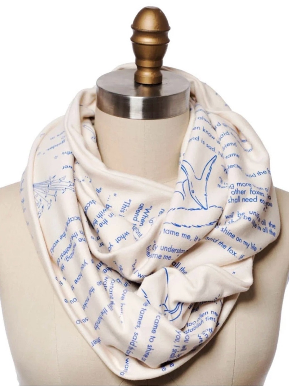 Storiarts "The Little Prince" Book Scarf - 100% Cotton - Cream & Blue - GUC